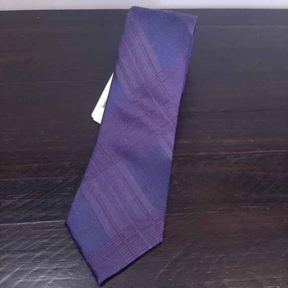 NEW Calvin Klein Mens Silk Neck Tie Purple Monochrome Plaid 3" Classic Wide - Picture 2 of 9